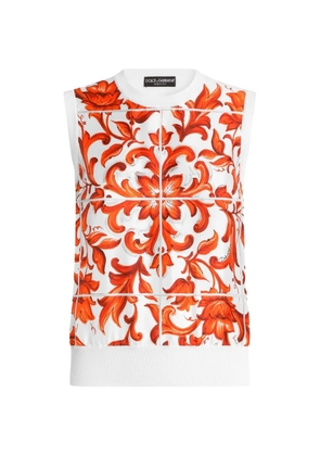 Dolce & Gabbana Majolica-print silk and twill tank top - White