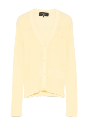 Rochas embroidered-logo V-neck cardigan - Yellow
