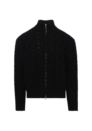 Vowels cable-knit zip-up sweater - Black