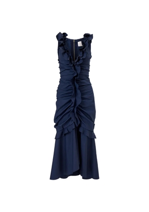Carolina Herrera ruched midi dress with ruffles - Blue