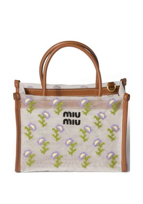 Miu Miu embroidered mesh top-handle bag - White