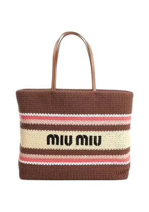 Miu Miu striped woven tote bag - Brown
