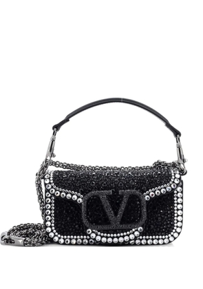 Valentino Garavani Pre-Owned VLogo Loco Flap Embellished Leather Small shoulder bag - Black
