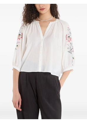 Desigual floral-embroidered puff-sleeve blouse - White