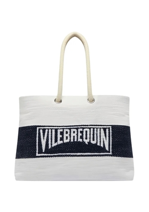 Vilebrequin logo-embroidered striped beach bag - White