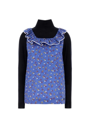 Miu Miu floral-print ruffled sweater - Black