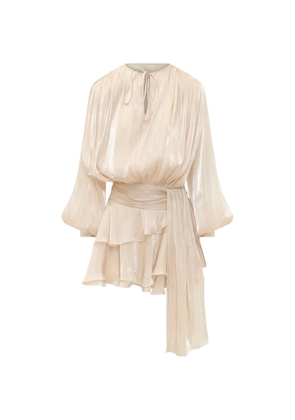 ACTUALEE ruffled-tier metallic-finish dress - Neutrals