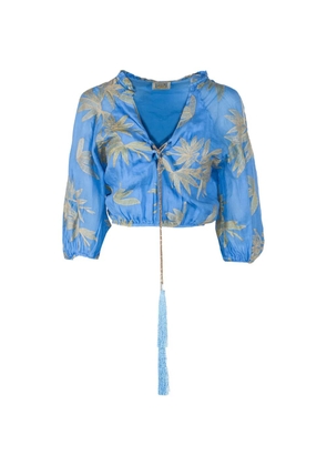 PHO FIRENZE leaf-pattern cropped blouse - Blue