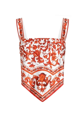 Dolce & Gabbana Majolica-print silk twill bustier top - White