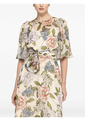 NISSA floral-print silk dress - Neutrals