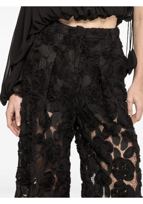 NISSA floral-embroidered wide-leg trousers - Black