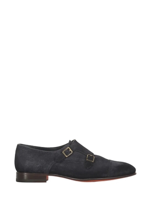 Santoni double-buckle suede monk shoes - Blue