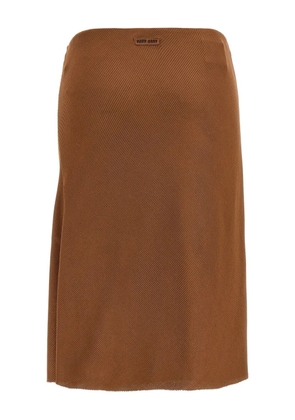 Miu Miu ribbed logo-patch midi skirt - Brown