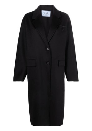 Prada logo-embroidered cashmere coat - Black