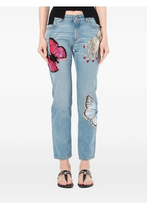 Alexander McQueen sequin-embellished butterfly-print jeans - Blue