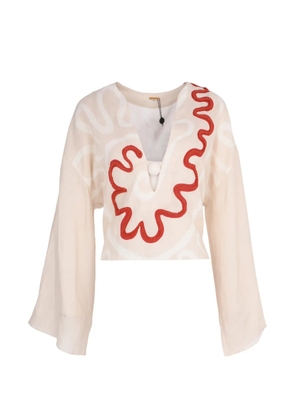 Cala de la Cruz embroidered kimono-sleeve top - Neutrals