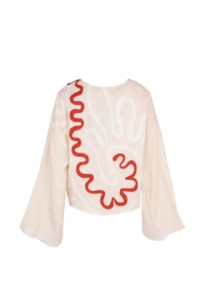 Cala de la Cruz embroidered kimono-sleeve top - Neutrals
