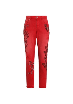 Dolce & Gabbana denim trousers with crystals - Red