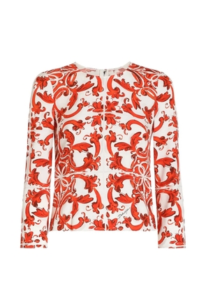 Dolce & Gabbana Majolica-print charmeuse fitted top - White