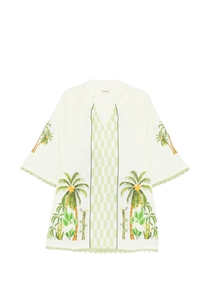 Verandah foliage-print scalloped-trim mini dress - Green