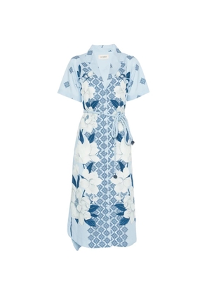 Verandah floral-print braided-belt midi dress - Blue