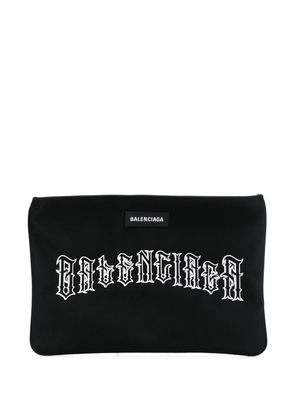 Balenciaga logo embroidered clutch bag - Black