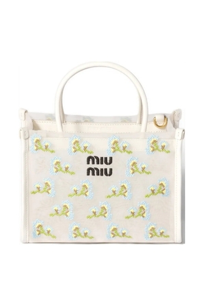 Miu Miu embroidered mesh top-handle bag - White