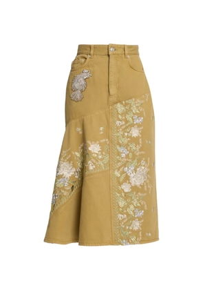 ERDEM floral-embroidered midi skirt - Yellow
