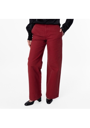 Burberry B Logo Embroidered Wide-Leg Cotton Trousers