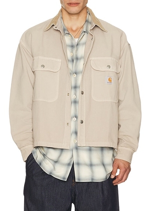Carhartt WIP Prescott Shirt Jacket in String & Leather - Beige. Size S (also in M, L, XL/1X).