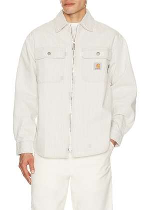 Carhartt WIP Mercer Shirt Jacket in Mercer Stripe  Graphite  & Wax - Light Grey. Size L (also in S, M, XL/1X).