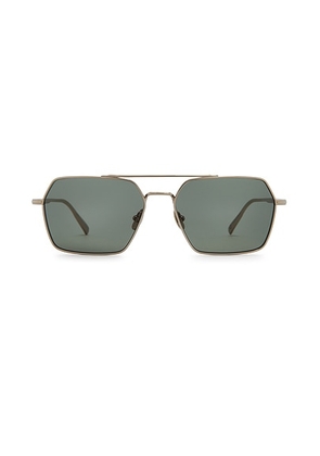 Garrett Leight Alta Sun in Radiant Gold & Semi Flat Green - Metallic Silver. Size all.
