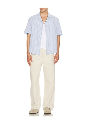 Corridor Linen Broadstripe Short Sleeve Shirt in Blue. Size S. Also in M, XL/1X.