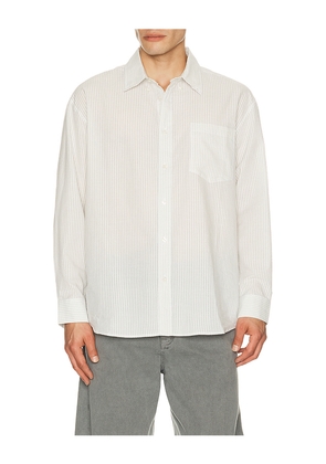 Dunst Classic Striped Bd Overshirt in Cream. Size M. Also in L, XL/1X.