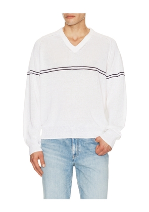 Dunst V Neck Striped Sweater in Cream. Size M. Also in L, XL/1X.