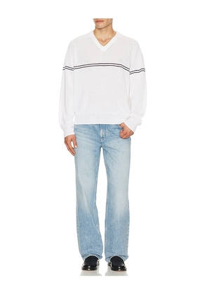 Dunst V Neck Striped Sweater in Cream. Size M. Also in L, XL/1X.