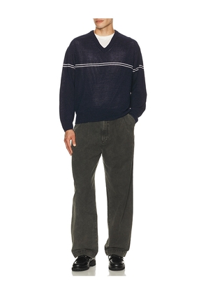 Dunst Striped V Neck Striped Sweater in Blue. Size M. Also in XL/1X.