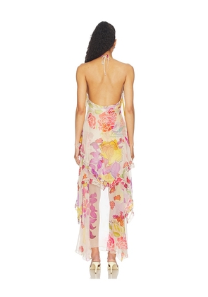 Donde Esteban Flores Silk Chiffon Long Halter Dress in Beige,Blush. Size XS. Also in M.