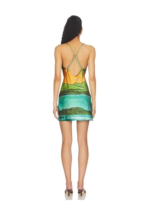 Donde Esteban Magdalena Silk Mini Dress in Blue,Green. Size XS. Also in M, S.