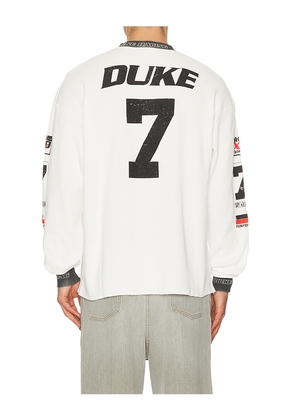 Duke + Dexter Motorcross Waffle Long Sleeve Tee in White. Size S. Also in L, M, XL/1X.