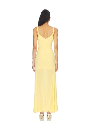Alice + Olivia Bianca Twist Strap Asymmetrical Godet Midi Dress in Yellow. Size 2. Also in 6, 8, 10, 12.