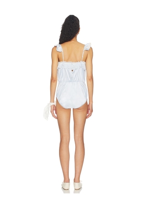 For Love & Lemons Cleo Romper in Baby Blue. Size XS. Also in S, M, L, XL.