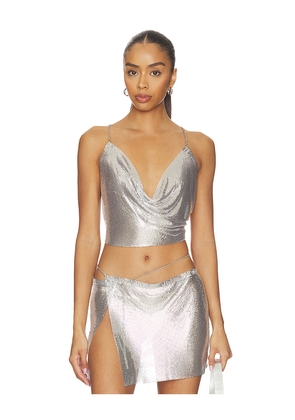 FAE Aura Glomesh Top in Metallic Silver.