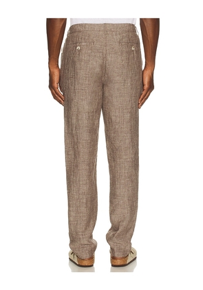 onia Linen Tapered Pleated Trouser in Brown. Size 31. Also in 32, 36.