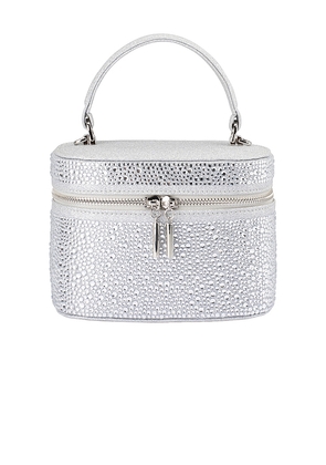 olga berg Beckie Zip Top Crystal Bag in Metallic Silver.