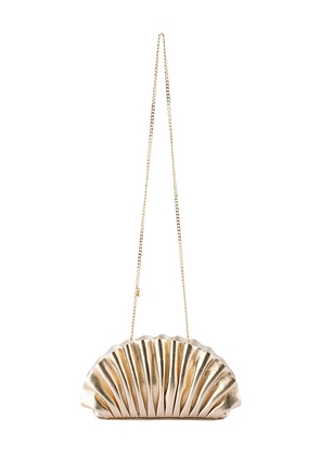 olga berg Hollie Pleated Clutch in Metallic Gold.