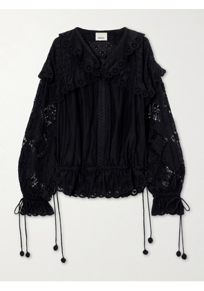 Isabel Marant - Nowana Broderie Anglaise Cotton And Silk-blend Blouse - Black - FR 34,FR 36,FR 38,FR 40,FR 42