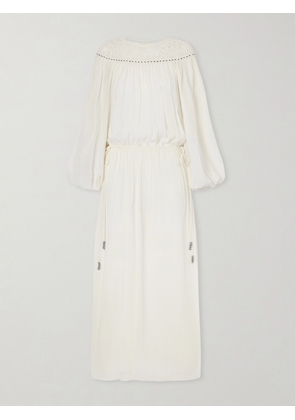 Isabel Marant - Nydia Lace-trimmed Bead-embellished Silk-chiffon Midi Dress - Neutrals - FR 34,FR 36,FR 38,FR 40,FR 42