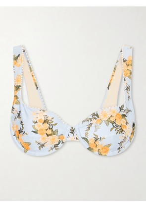Agua by Agua Bendita - Hacienda Valle Pearl-embellished Floral-print Bikini Top - Blue - x small,small,medium,large,x large