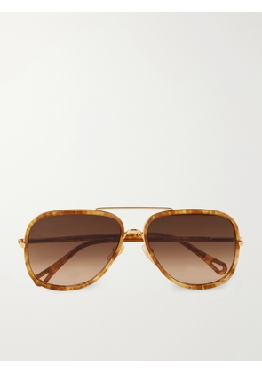 Chloé - Tubolar Aviator-frame Acetate Sunglasses - Tortoiseshell - One size
